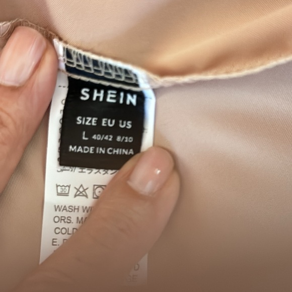 SHEIN. Champagne Satin dress. Midi Dress. Cowl back. Sz L. Side zip. Bac… - Picture 8 of 10